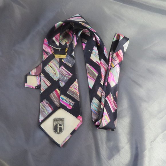 ❤️Mens TAKE 6 Designer Psychedelic Silk Gold Bar Accent Tie Necktie Pristine - Picture 5 of 8